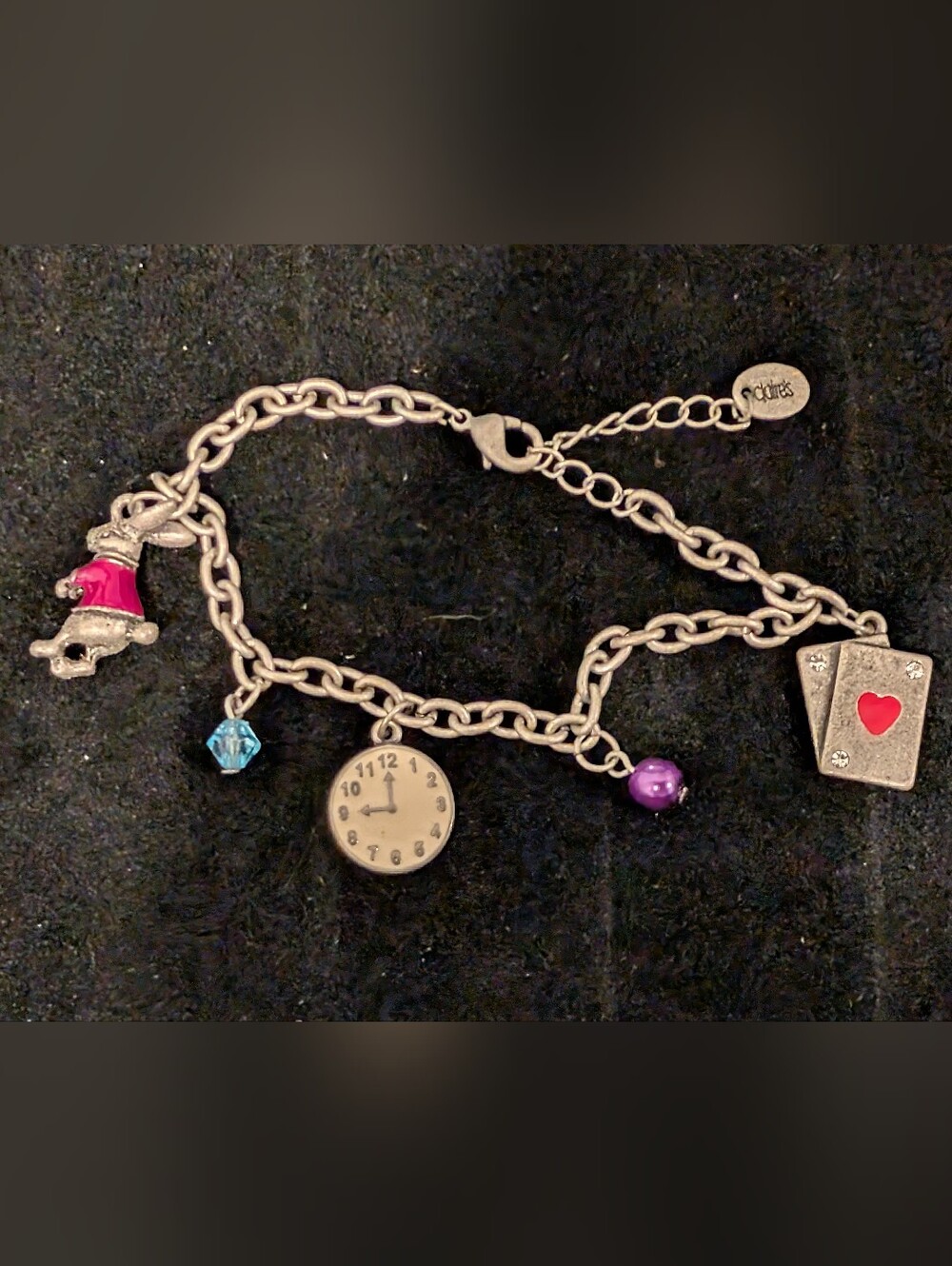 Vintage Claire's Alice in Wonderland Silvertone Charm Bracelet